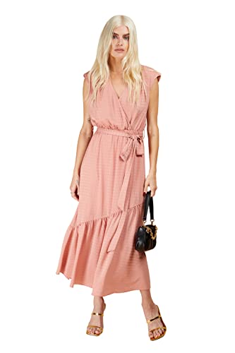 Robe midaxi corail portefeuille chic et légère pour femme