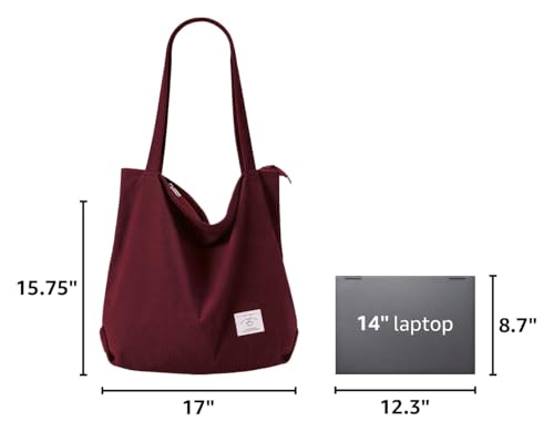 Image of KALIDI Women Corduroy Tote Bag Zipper Casual Tote's Handbag Big Capacity Shoulder Bag with Pockets