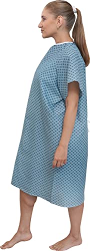 Image of 3 Pack - Blue Hospital Gown with Back Tie / Hospital Patient Gown with Ties - Fits Small - XL