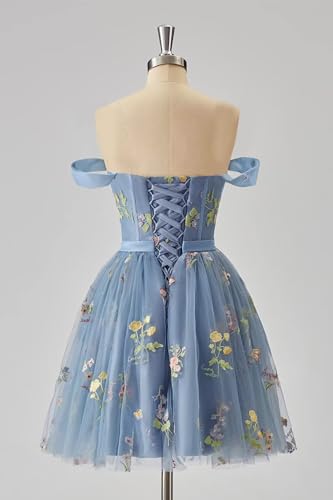 Women's Short Homecoming Dresses 2024 Flower Embroidery Tulle Prom Dress Corset Formal Party Gown2