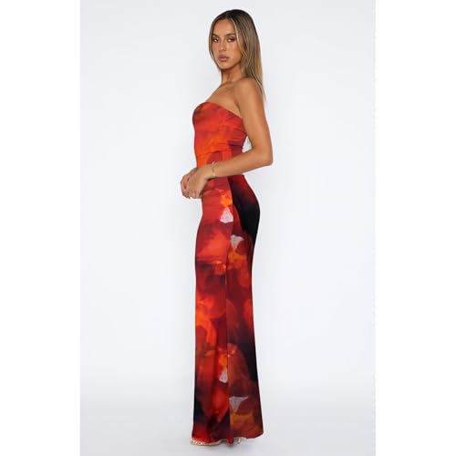 Image of Goafuliy 2 Piece Skirt Sets for Women Summer, Floral Sleeveless Tube Top Bodycon Maxi Skirts Y2k Vacation Going Out Outfits
