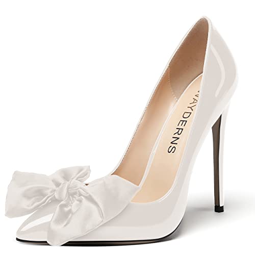 WAYDERNS Women's Wedding Slip On Patent Bow Pointed Toe Fashion Stiletto High Heel Pumps Shoes 5 Inch
