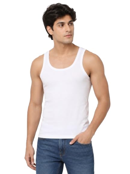 Men's White Cotton Sleeveless Vest, Scoop Neck Inner Wear-picture-32