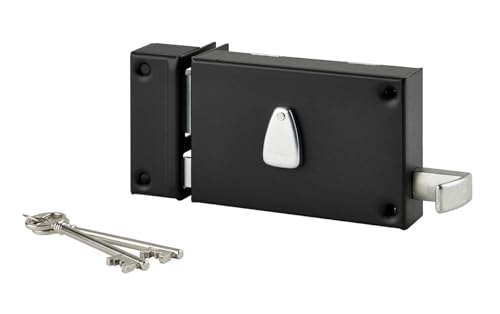 THIRARD - Serrure Horizontale en Applique 6 Gorges à Tirage pour Entrée - Gauche - Axe 64 mm - Carré 7 mm - 140x88 mm - Noir - 2 Clés - Coffre et Gâche...