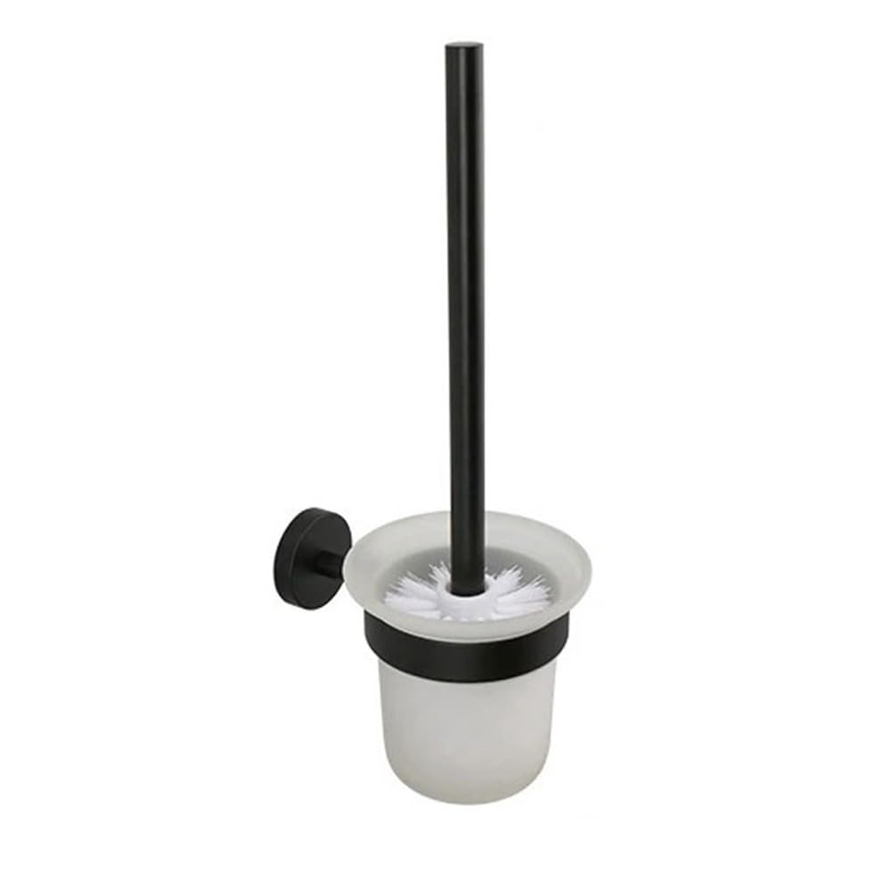 Escobilla de Baño Cepillo de cerdas de plástico for Montaje en Pared, cepillos de Inodoro con Juego de Soporte de Acero Inoxidable, for baño en el Piso Escobillas WC(Negro)
