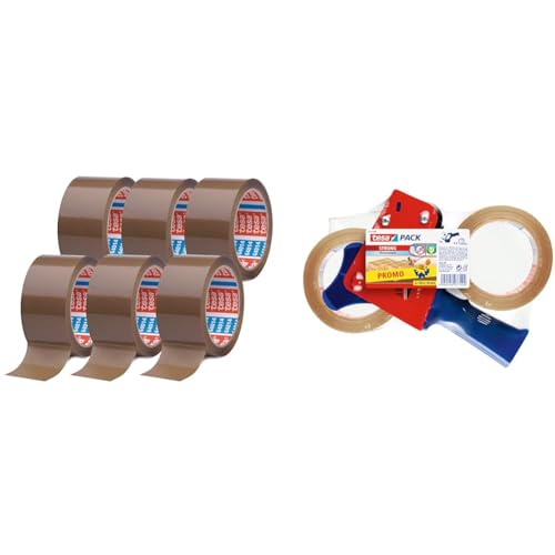 Pack Ruban Tesapack - Rouleau Silencieux & Dérouleur de Ruban d'Emballage, 2 Rubans de 66 m x 50 mm, Haute Qualité