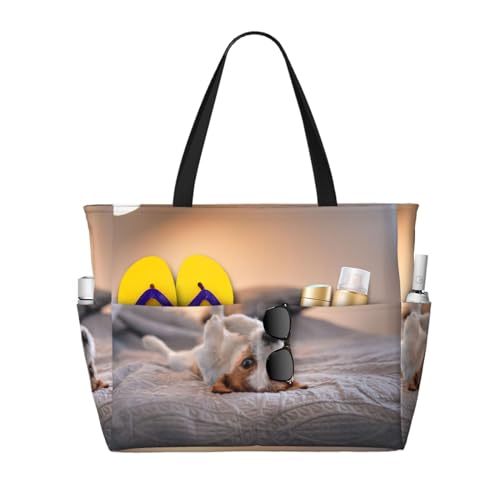 Sac à bandoulière pour femme Jack Russell grand sac de plage en toile fourre-tout