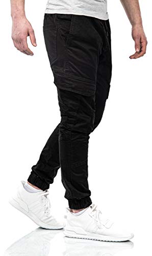ALESSANDRO SALVARINI AS270 - Pantalones cargo para hombre (tejido largo, muchos bolsillos), Negro , 32W x 32L
