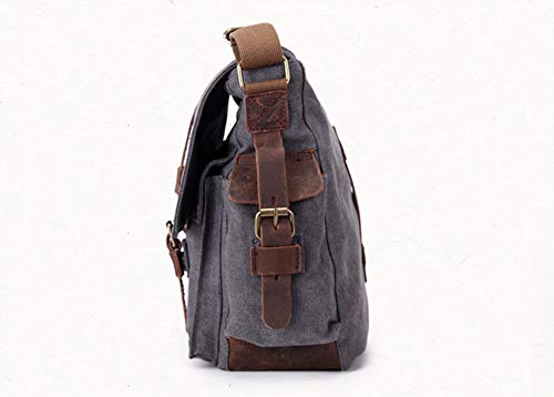 Sechunk Vintage Military Leather Canvas Laptop Bag Messenger Bags Large (Large-17‘’, Grey) - Thumbnail 3