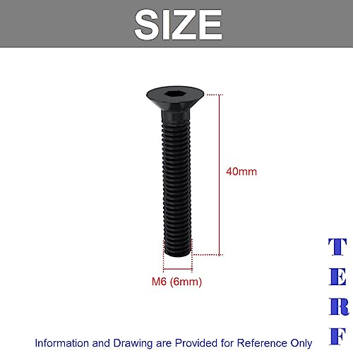 TERF® M6 X 40mm Hex Socket Countersunk Black Machine Screw M6 (6mm) X 40mm Allen Key Bolts Hexagonal Socket Countersunk Machine Screws - Image 3