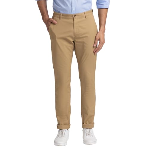 Image of Colorplus Men's Cotton Blend Solid Piece Dyed Pattern Contemporary Fit Flat Front Casual Trouser