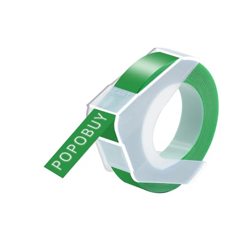 POPOBUY 30 Pack Embossing Label 1/2 Inch A521203 Compatible for DYMO 3D Plastic Emboss Tape 521203 White on Green, 12mm x 3m for Office Mate II 1540 154000, MoTEX E101 E404 Label Makers