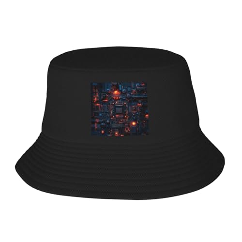 Acbnsll Bright Light on Electronic Board Printed Adult Fisherman's Hat for Men and Women Foldable Headwear for Outdoor Activities Black