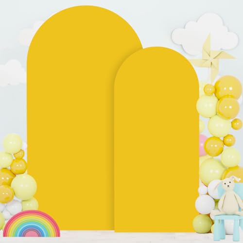 Image of FOTSHARER Gold Arch Cover Set of 2 Wedding Arch Stand Cover Spandex Arch Cover Backdrop Fabric 6FT 7.2FT Chiara Round Top Fitted Arch Cover Stretchy Backdrop Arched Wall Frame Cover for Party Decor