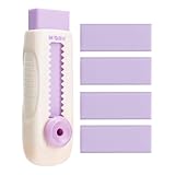 M&G 4+1 Pack Rubber Erasers Sliding Retractable Eraser, Soft Cute Erasers Push Pull Large Pencil Eraser with Plastic Sleeve 4 Refill Eraser for Students Kids, School Office Home Supplies (Purple)