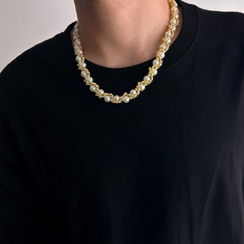 Pearl Necklace for Women Men Faux Pearl Necklace Adjustable Gothic Chain Chunky Statement Hiphop Rock Y2K Jewelry3