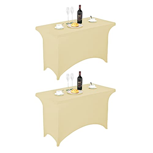 Image of FORLIFE 2Pack Spandex Table Covers,Fitted Tablecloth for Rectangular Tables, Stretch Patio Table Covers, Universal Spandex Table Cover for Wedding, Banquet, Party (4ft, Champagne)