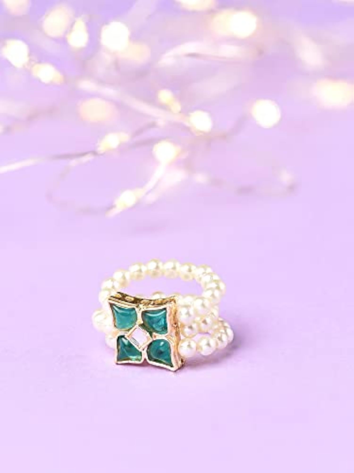 Kundan & Beaded Elasticated Fusion Adjustable Ring for Women, Unique Gift