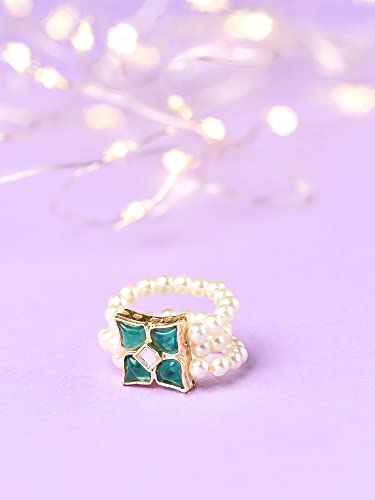 Kundan & Beaded Elasticated Fusion Adjustable Ring for Women, Unique Gift