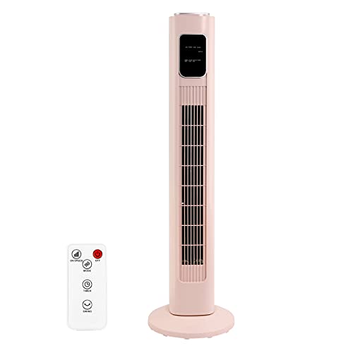 Antarctic Star Tower Fan Oscillating Fan Quiet Cooling Remote Control Powerful Standing 3 Speeds Wind Modes Bladeless Floor Fans Portable Bladeless Fan for Children Bedroom Home Office (Pink, 35