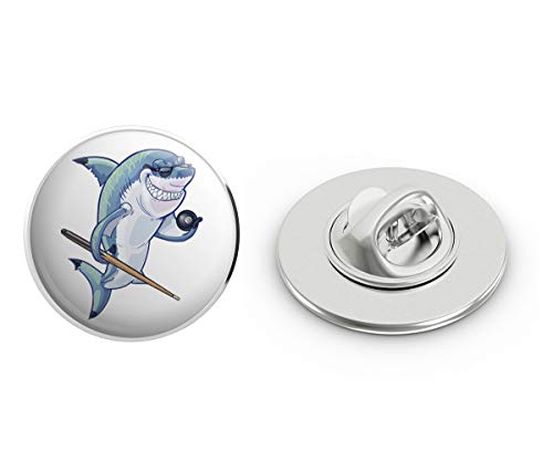 Smiling Grinning Fun Great White Shark Occupation Cartoon - Billiards Pool Player Round Metal 0.75