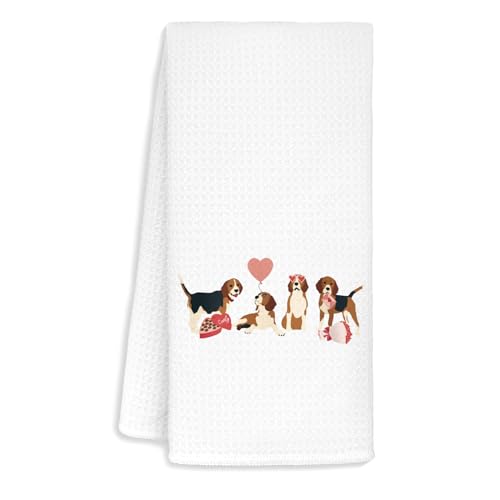 Jvpke Beagle Valentines Day Gifts for Her Him Kids, Beagle Valentines Day Decorations Hand Towel for Kitchen Bathroom, 16x24 in