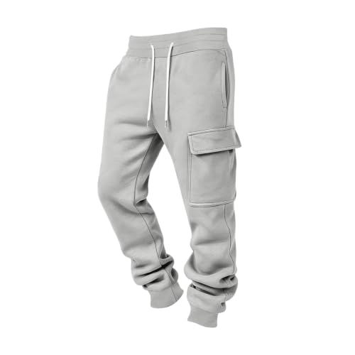 Pantalones Holgados para Hombre Cargo Sweatpants for Men Baggy Drawstring Joggers Hiking Fall Winter Pants Mens Cargo Joggers with Pockets Sweatpants Heavyweight Gray S - image 4