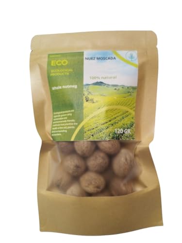 Nuez moscada entera, especia natural, condimento aromático, nuez para rallar, especia para postres, sazón natural, nuez moscada para cocina, condimento gourmet, especias enteras, nuez moscada rallada.