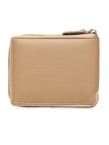 Image of SAMTROH Unisex PU Leather Zipper Round Chain Wallet | 3 Card Slots, 1 Coin Pocket, 2 Currency Compartment & 2 Secret Compartments | Zip Closure Slim Purse for Women and Men (Beige)
