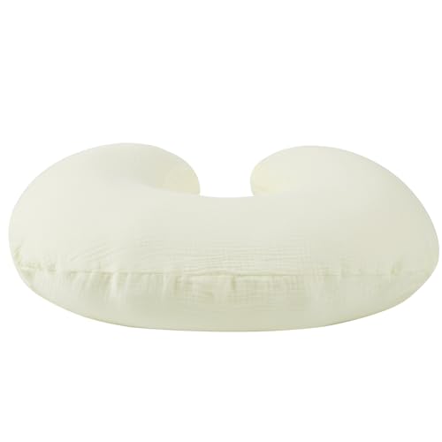 Image of Onacosht Muslin Nursing Pillow Cover Soft 100% Cotton Feeding Pillow Slipcover Fits Standard Infant Nursing Pillow for Baby Boy and Girl, Ivory White