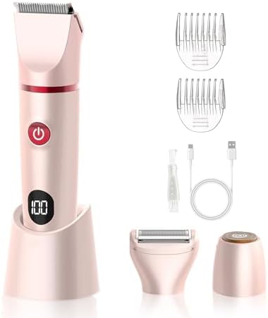 3-in-1 Bikini Trimmer for Women, Electric Razors Shaver for Public Hair - Rechargeable Body Hair Trimmer, Portable Detachable Removal Kit, lPX7 Waterproof Lightweight with LED Display, Gift for Women