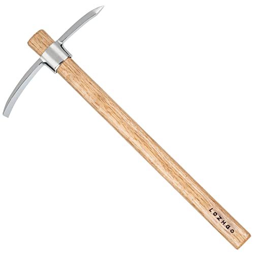 LOZHGO Pick Mattock Hoe Garden Pick Mattock Hoe Pickaxe Heavy Duty Pick Axe Hand Tool Forged Weeding Garden Pick Axe Weeding Mattock Hoe for Gardening, Loosening Soil, Camping,Vegetables and Fruits