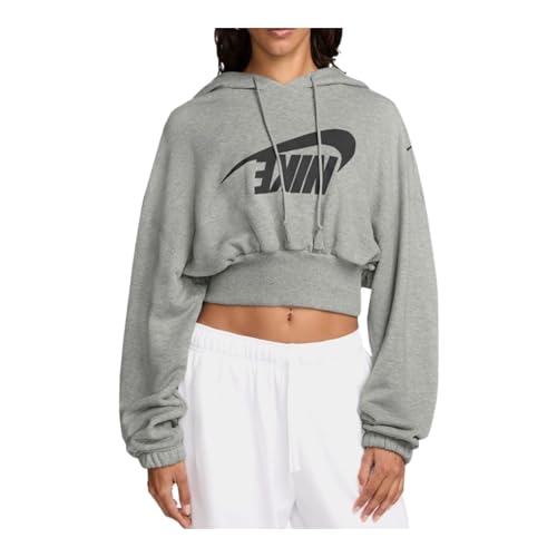 NSW Oversized Cropped Terry Pullover Womens Hoodie (FV7777-063, Grey/White) Size X-Small