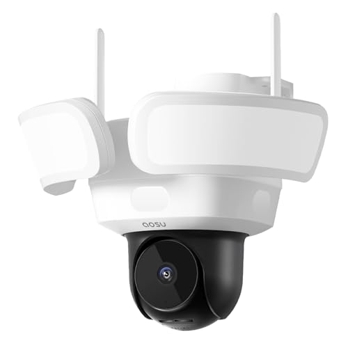 AOSU Camera Surveillance Exterieur Filaire – 3K 5MP Caméra WiFi Extérieur avec 2600 lumens Projecteur – 3 PIR Couverture 360 Degrés Détection AI Humaine Eclairage Intelligente