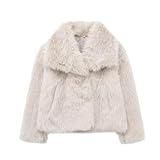 YOUCAI Chaqueta de Piel Sintética Mujer Chaqueta de Invierno de Manga Larga Abrigo de Vestir Caliente Esponjoso Abrigo de Peluche Cálido Outerwear,Blanquecino,M