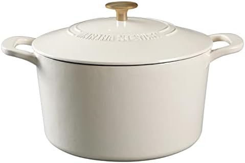 MARTHA STEWART Gatwick 7-Quart Enamel Cast Iron Dutch Oven – Linen White With Gold – Heavy-Duty Dutch Oven for Slow Cooking, Braising & Baking - Thumbnail 2