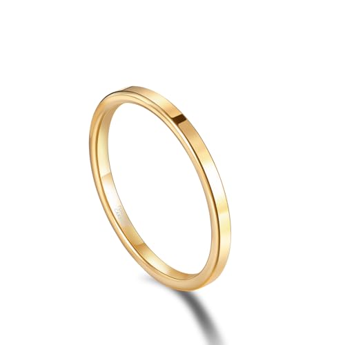 TRUMIUM 2mm 4mm 6mm Tungsten Rings for Women Men's Wedding Bands Gold Plated Beveled Edges Flat High Polished Comfort Fit Size 5-142