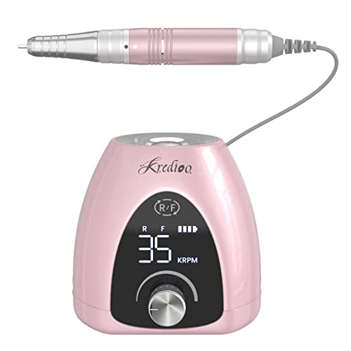Kredioo Nagelfräser für Gelnägel, Elektrische Nagelfeile 35000 U/min 6 in 1 Maniküre Set Elektrisch mit LED Display Pause-Taste für Acrylnägel Kallus Entfernen,Nagelstudio,DIY-Maniküre Cover