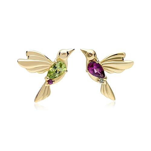 Crystal Bird Stud Earrings For Women Girls 925 Sterling Silver 14K Gold Plated Hypoallergenic Asymmetric Red Green Crystal Animal Dove Piercing Cartilage Studs Tragus Dainty Cute Jewelry Gifts #TOP25