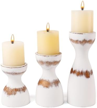 Amazon.com: Set of 3 Farmhouse Wooden Candle Holders for Pillar Candles ...