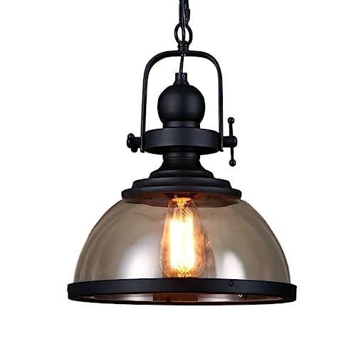 Suspension LED E27 Ayémer lustre vintage industriel en verre et métal noir