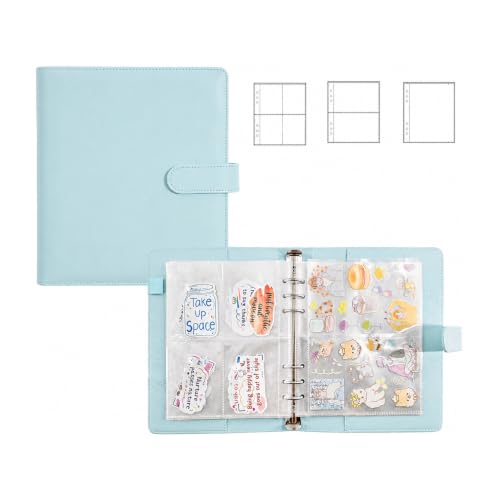 Image of Sticker Binder Organizer with Storage Sleeves,Reusable Stickers Collecting Book Album Holder, A5 Blank Sticker Container Organizer-Blue
