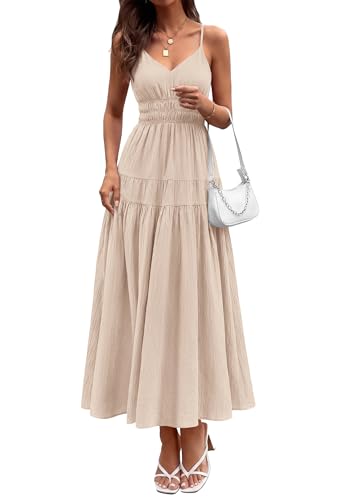 Image of KIRUNDO Maxi Dresses for Women 2026 Summer Sleeveless Spaghetti Strap Long Flowy Beach Vacation Dress Boho A Line Sundress