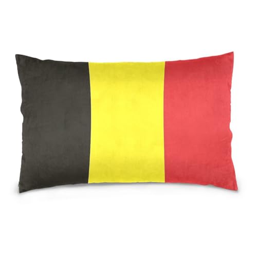 Lot de 2 taies d'oreiller douces en coton doux et doux avec drapeau de la Belgique pour grand lit 50,8 x 76,2 cm