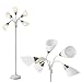 Adesso 7205-02 Multi-White Shade Floor Lamp, Adjustable Gooseneck Arms, White w. Antique Brass Accents