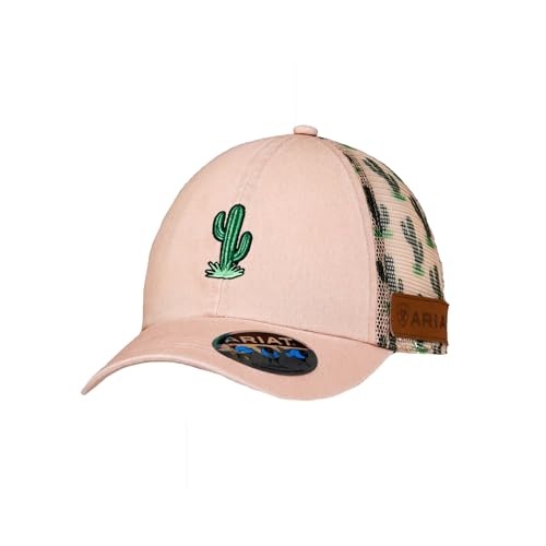 ARIAT Youth Girls Embroidered Cactus Print Mesh Ponytail Cap, Pink, One Size