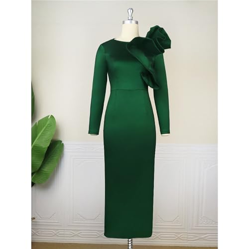 Generic Women'S Ruffled Collar Bodycon Dress Long Sleeve Wedding Evening Party Dresses Elegant Gown Pencil Midi Dress2