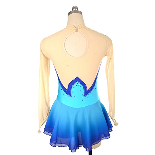 Vestido de patinação artística, mangas com dedo de strass gradiente meninas mulheres competição de p