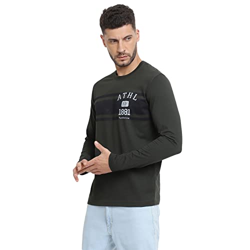 Image of Van Heusen Men Athleisure Regular Fit T-Shirt - Cotton Rich - Crew Neck, Long Sleeve, Printed