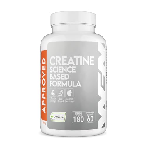 WFN Approved Creatine Caps - Creapure - 180 Cápsulas - Creatina Cápsulas alta dosis - Creatina monohidrato pura - Vegano - 60 Porciones - Fabricado en Alemania - Probado en laboratorio externo